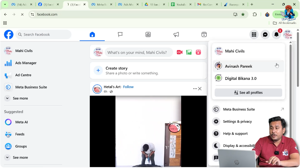 Switch from Facebook page to personal account to enable two-step authentication