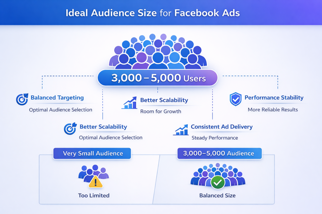 Facebook custom audience size between 3000 and 5000 users for strong results