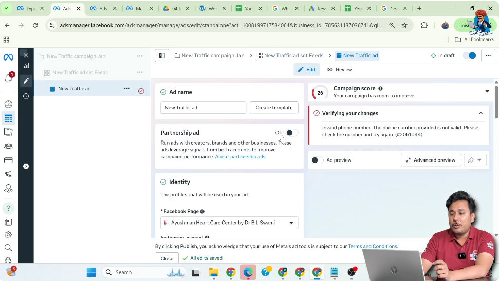 Turning off partnership ads option in WhatsApp call ad creative