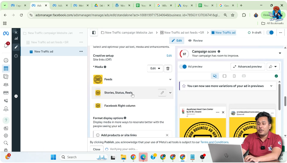 Uploading 9 by 16 portrait banner for stories and reels ads