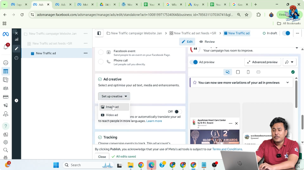 Uploading banner image for website traffic ad creative