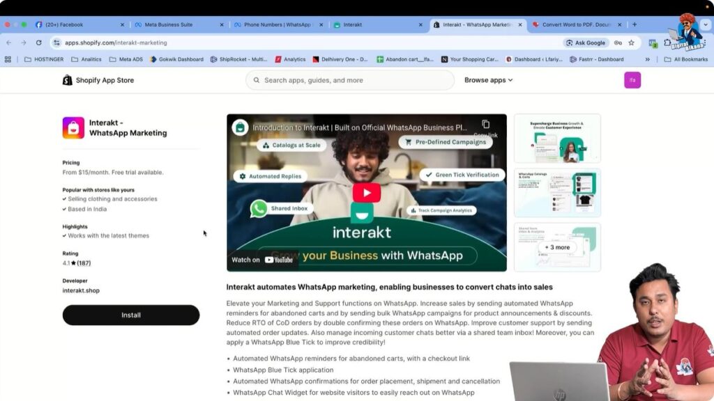 View details of Shopify integration available in Interakt platform