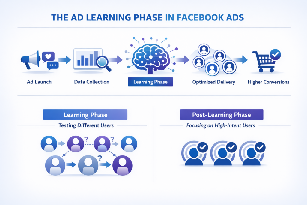 Wait for Facebook ad learning phase to complete to improve conversion rate