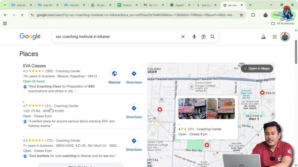 Google Local Pack displaying three local business listings with map view