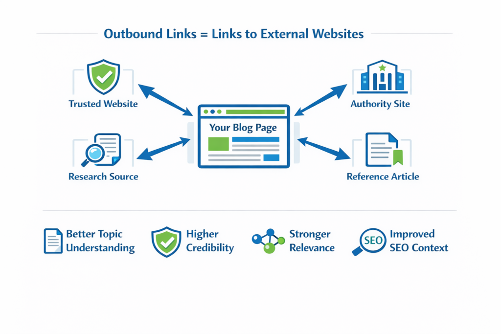 Importance of Outbound Links in SEO showing credibility and content relevance
