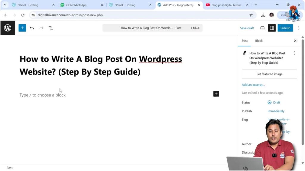 Entering blog post title in WordPress post editor