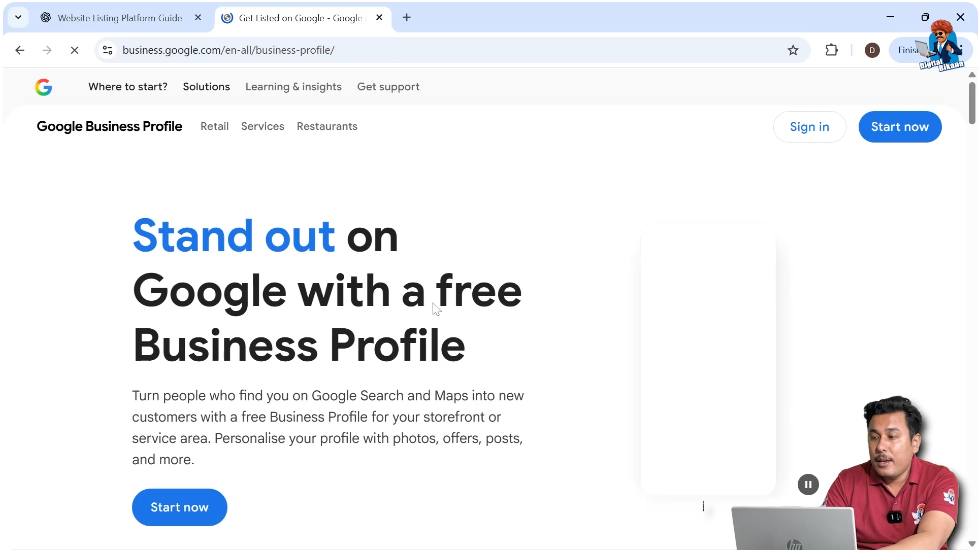 clicking on Start Now