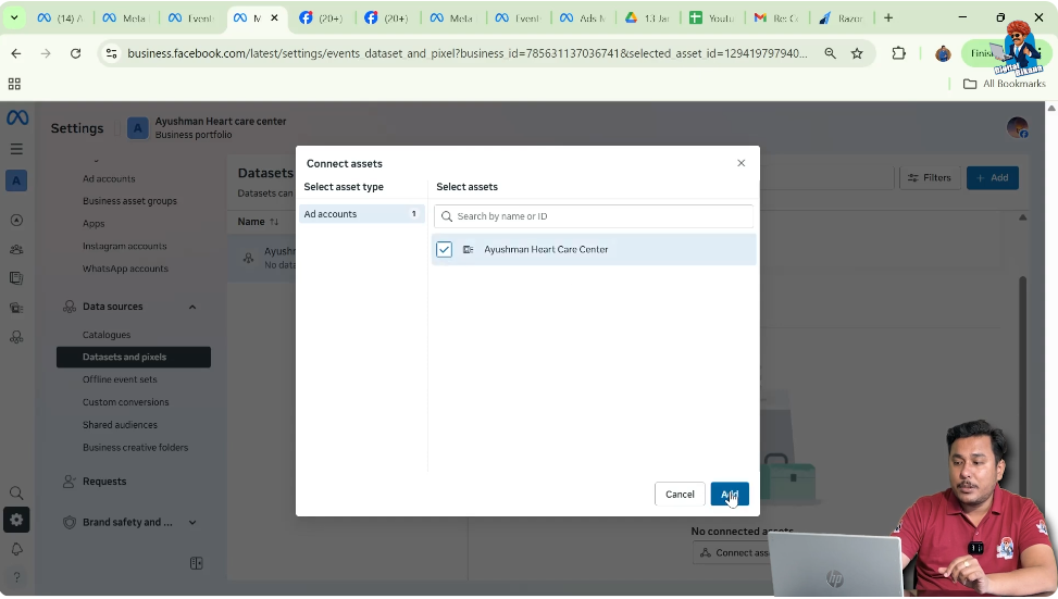 select ad account and click ads