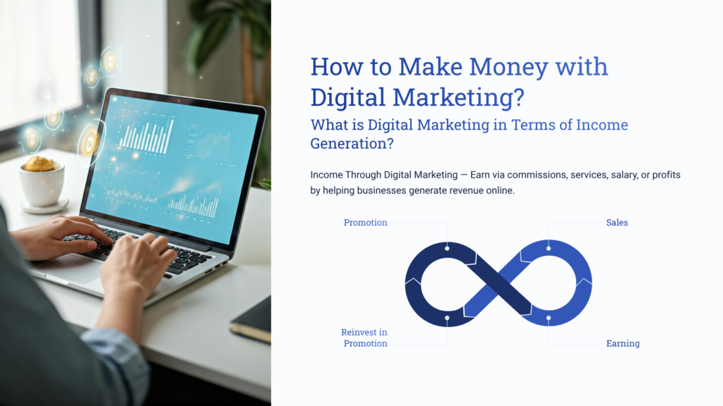 digital marketing income model showing earning through online promotion