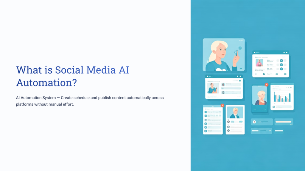 social media AI automation system showing automatic content creation and posting workflow