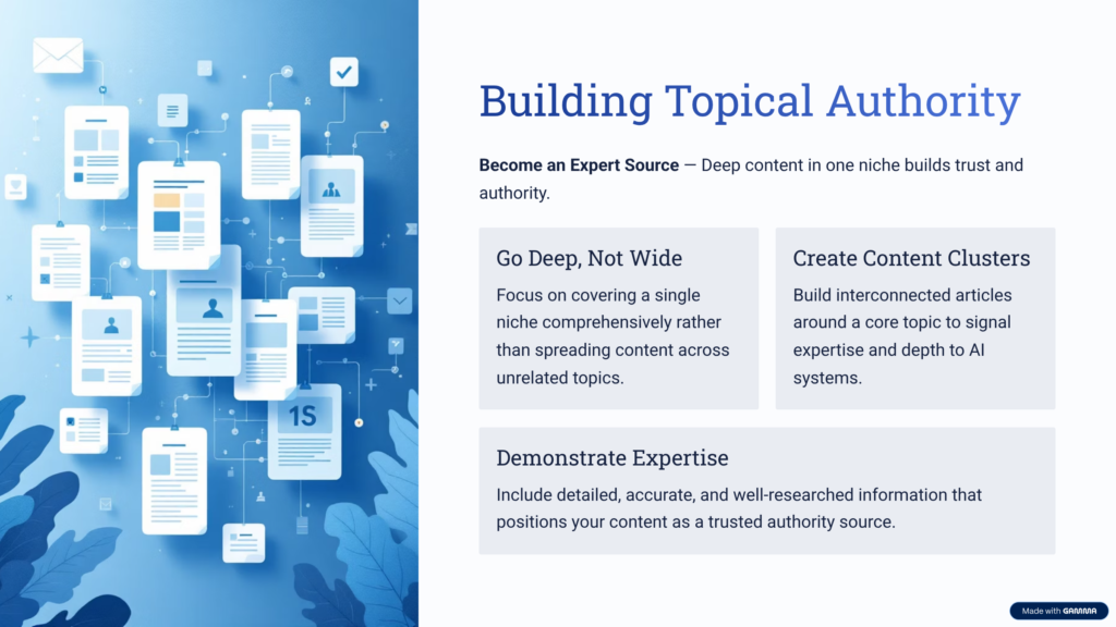 topical authority concept showing niche expertise and content depth for ChatGPT ranking