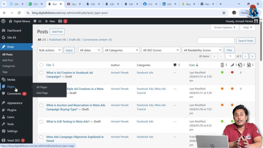 Access the Pages Section