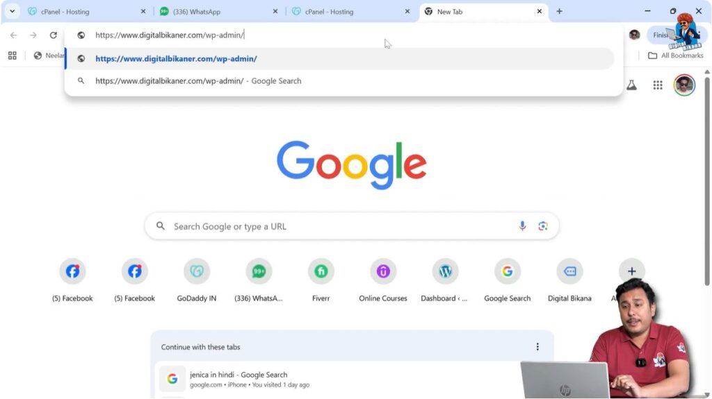 Typing domain name with wp-admin in browser to open WordPress login page