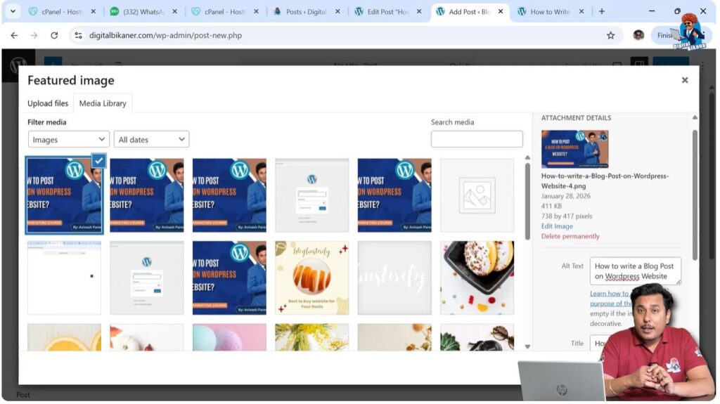 Adding alt text while uploading featured image in WordPress