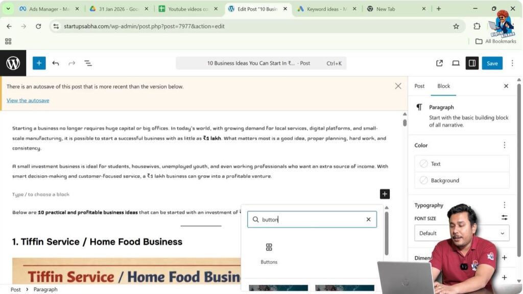 Add a button inside your WordPress post using button block editor