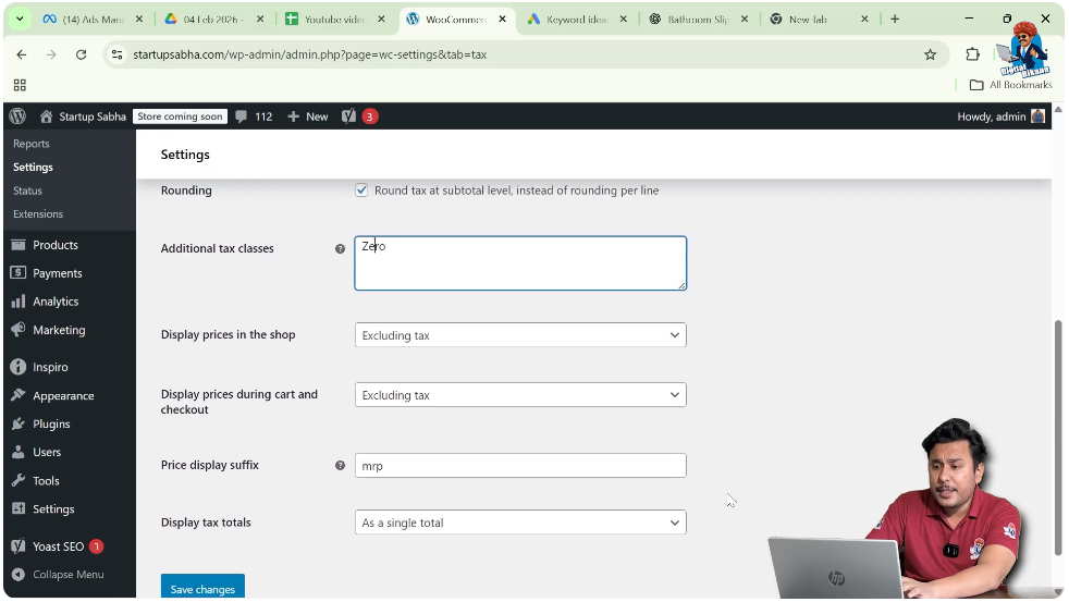 WooCommerce additional tax classes field with zero rate added
