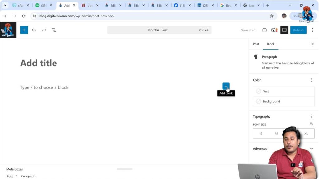 Adding content blocks like images and videos in WordPress post editor