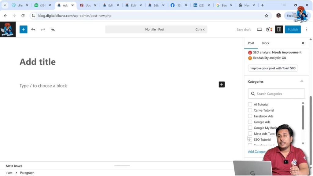 Selecting category for WordPress blog post