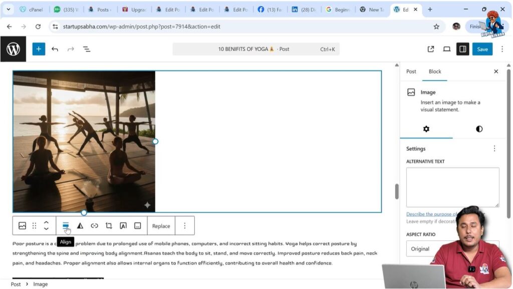 Adjusting alignment after resizing image in WordPress