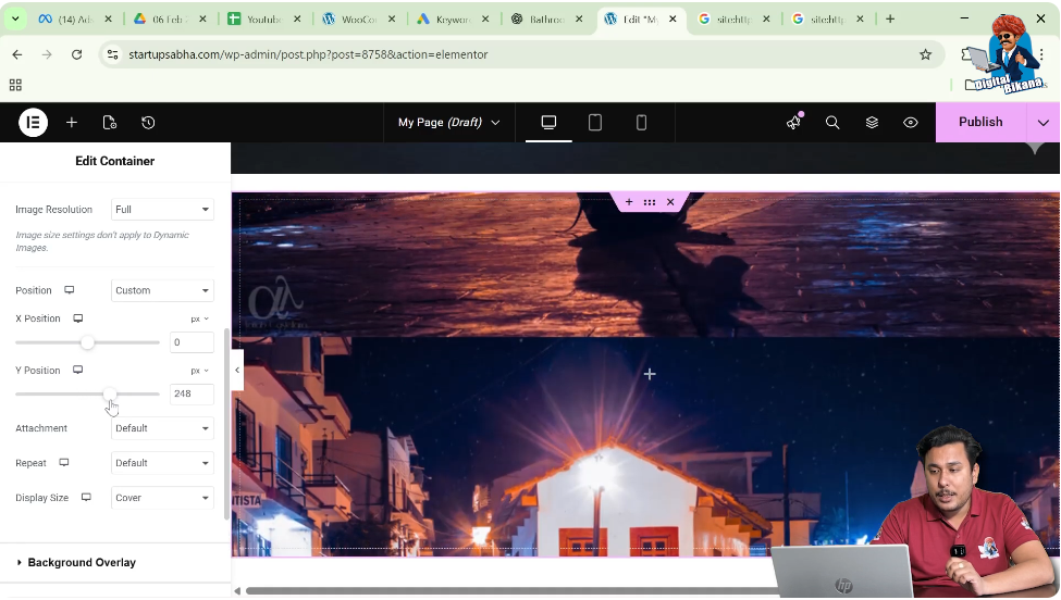 Changing background image position using custom position settings in Elementor