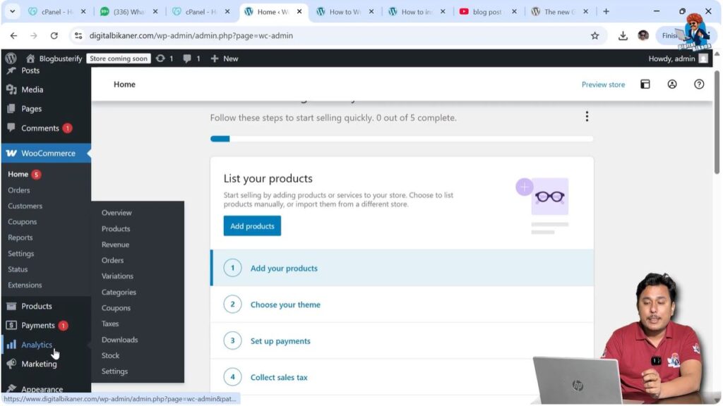 WooCommerce analytics dashboard showing store performance reports