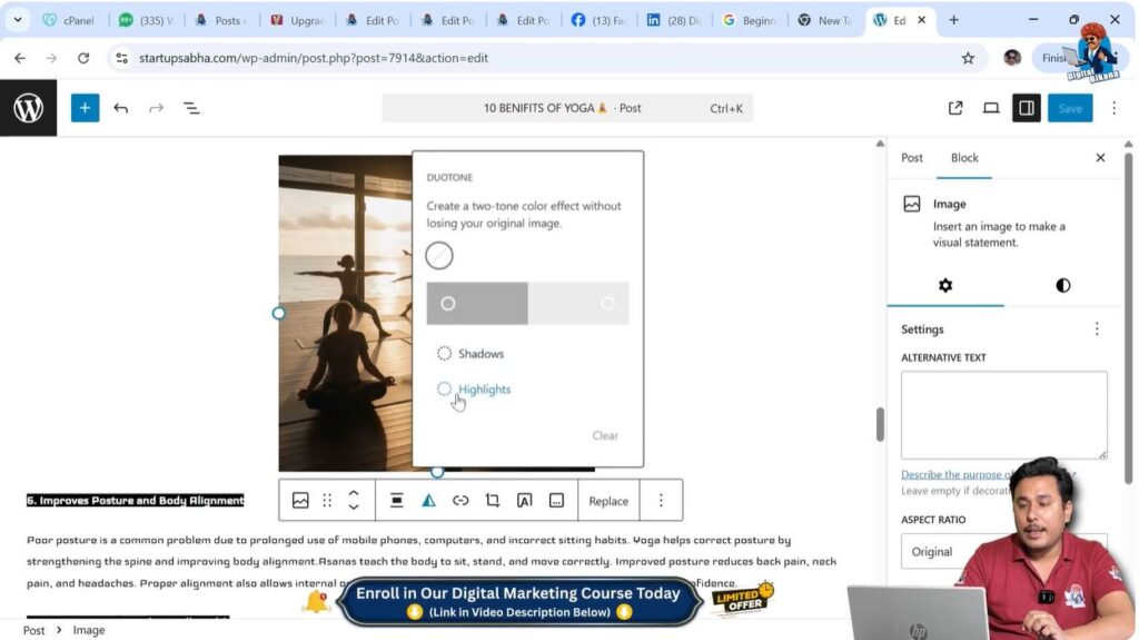 Applying duotone and highlight effects to WordPress image