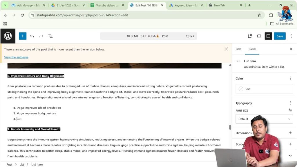 Automatic numbering feature in WordPress ordered list block