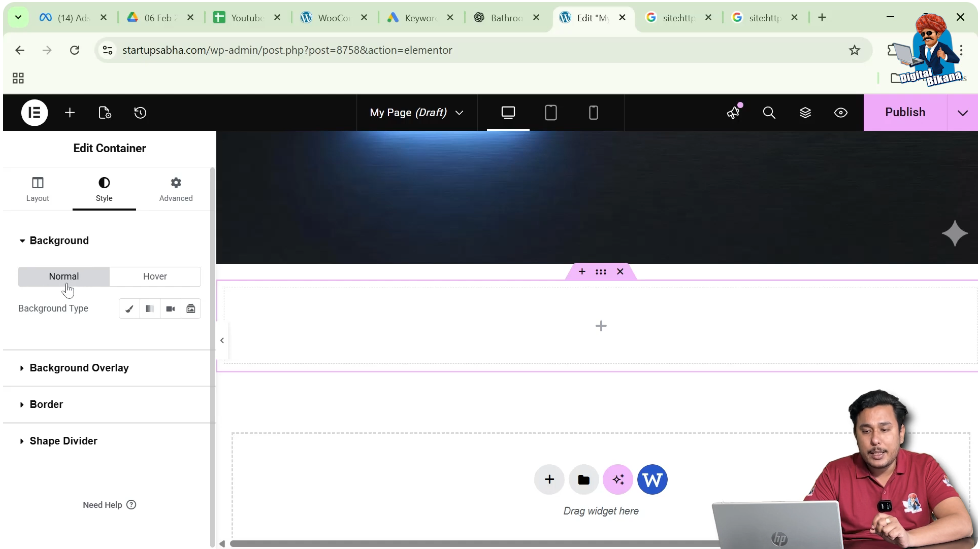 Background settings in Elementor container style panel