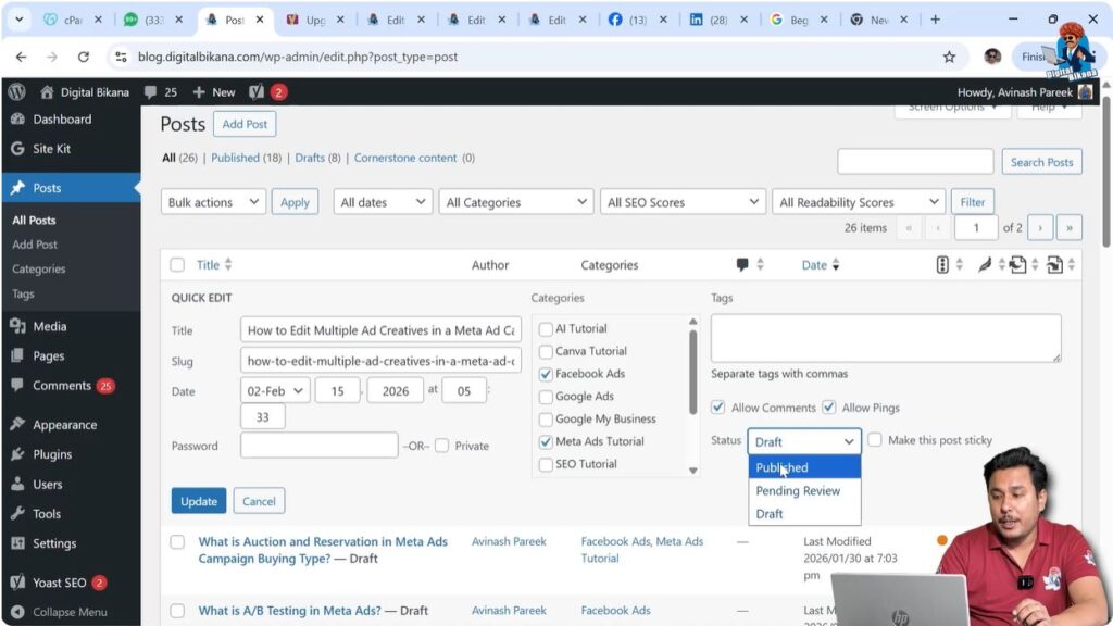 Changing post status to published in Quick Edit WordPress