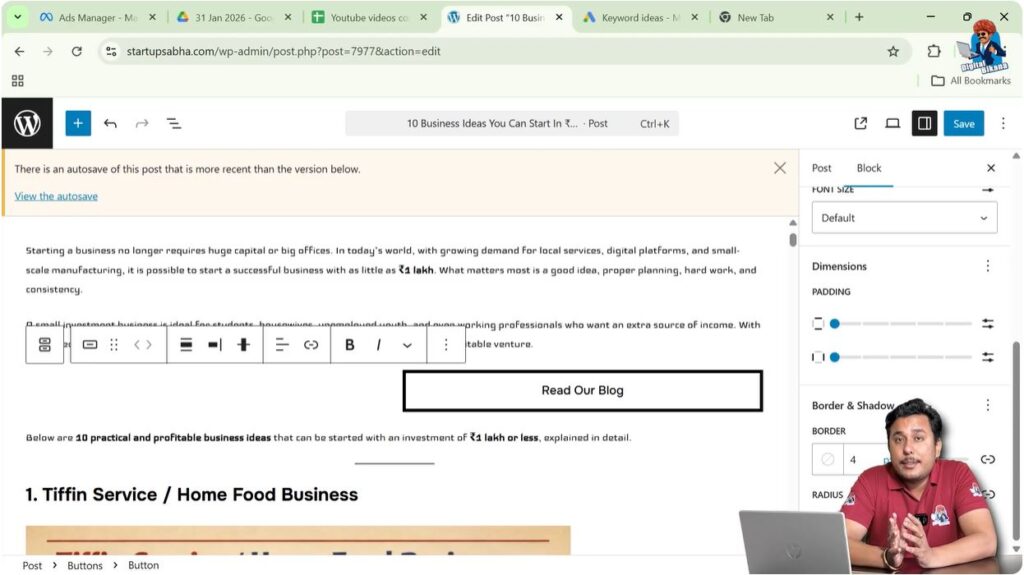 Adjusting button border radius to create rounded button in WordPress