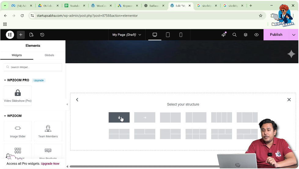 Creating a Flexbox container in Elementor using the plus icon
