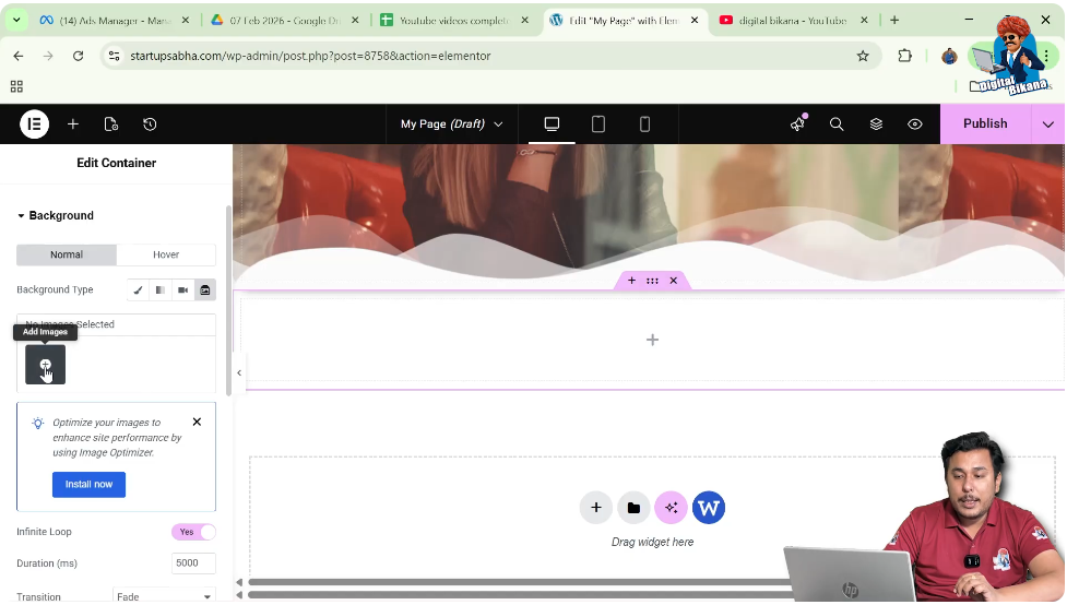 Selecting multiple images for background slideshow in Elementor