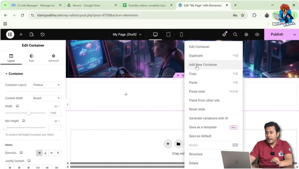 Click Add New Container