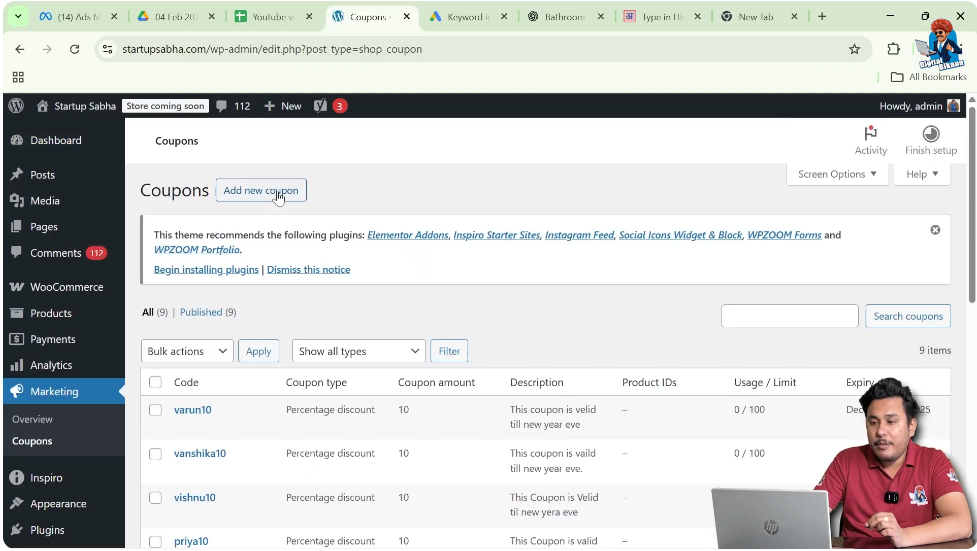 WooCommerce add new coupon page with coupon code field