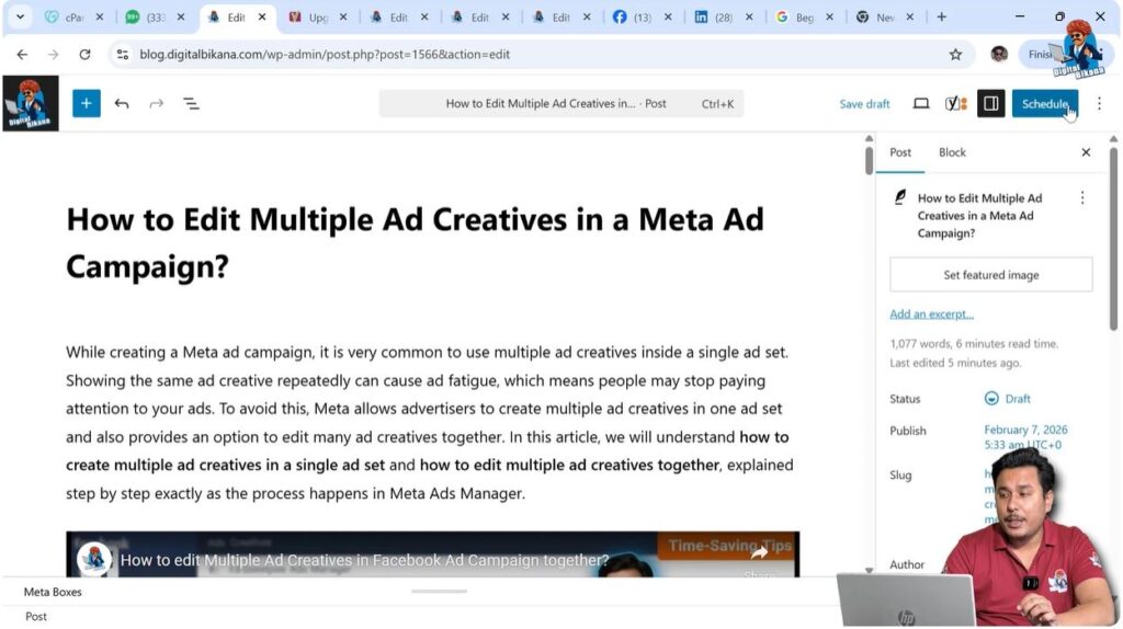 Schedule button in WordPress post editor after selecting date