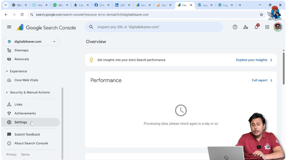 Settings option in Google Search Console left sidebar