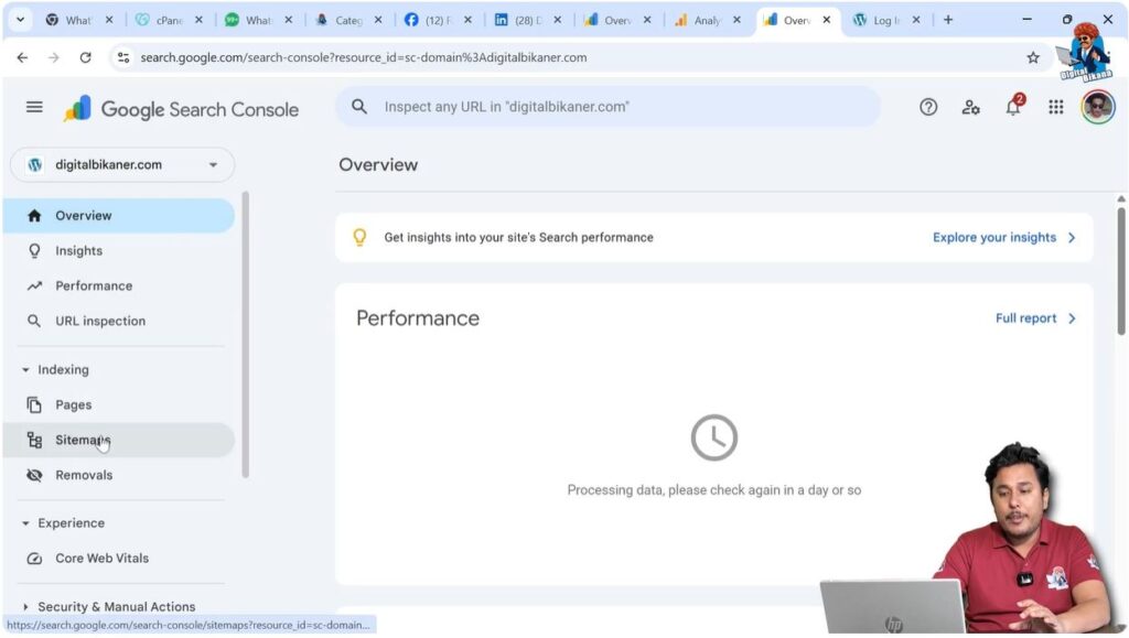 Clicking Sitemaps option