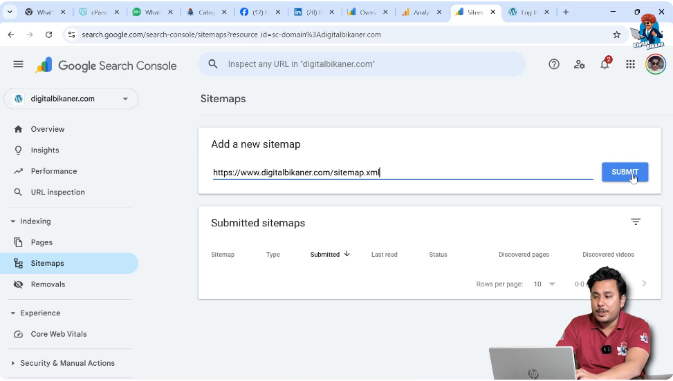 Clicking submit after entering sitemap URL