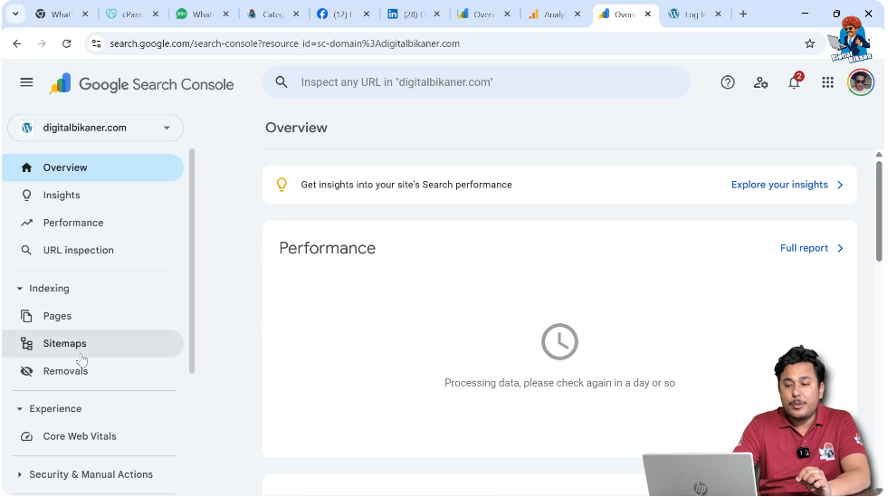 Sitemaps option in Google Search Console left sidebar