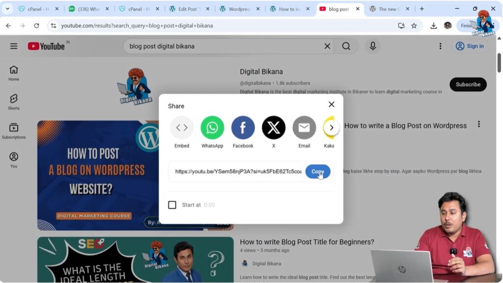 Copying YouTube video link