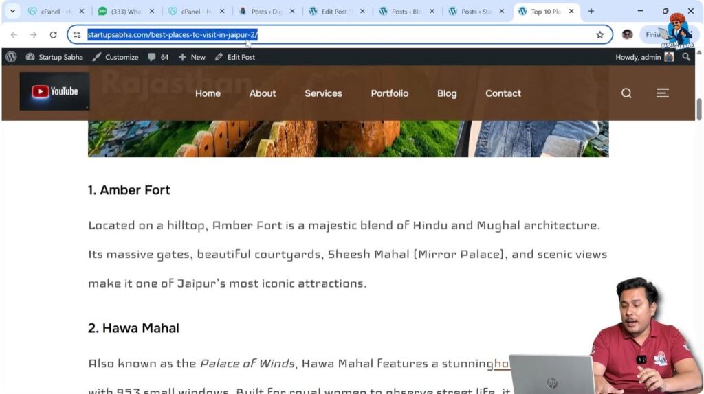 Copying blog post URL from browser address bar WordPress example