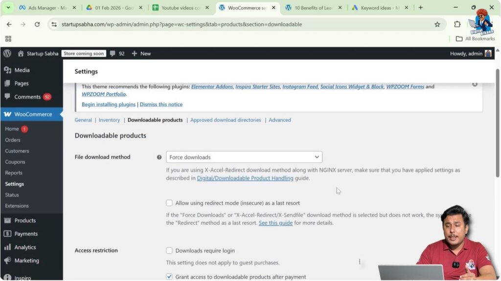 WooCommerce downloadable product settings for digital product file downloads