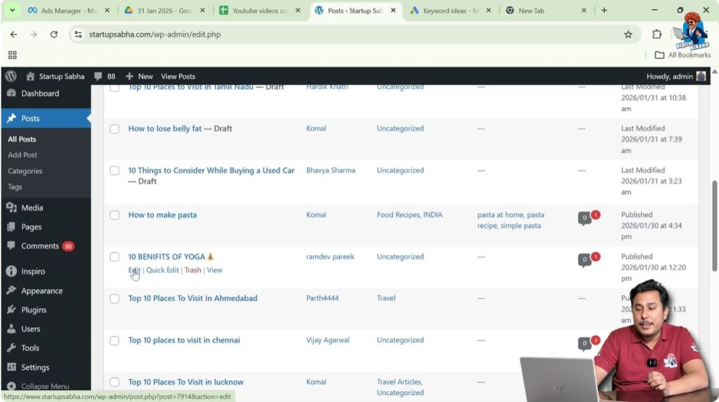 Opening an Existing Blog Post