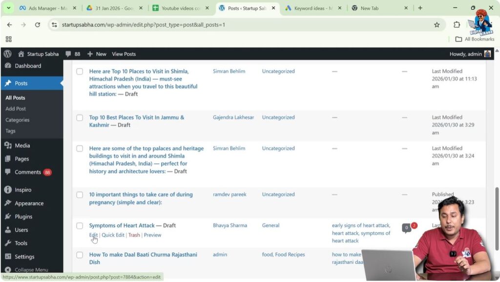 Editing restored WordPress blog post and republishing content