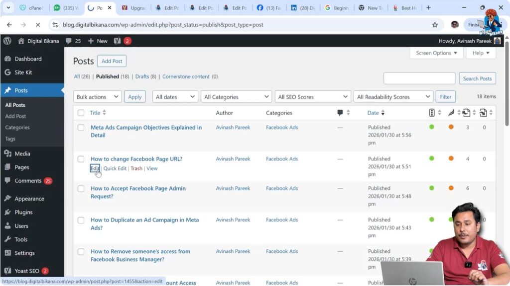 Editing WordPress blog post to adjust image alignment settings