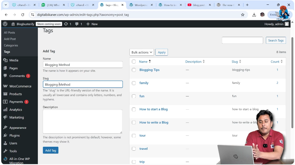 Entering SEO friendly slug for WordPress tag
