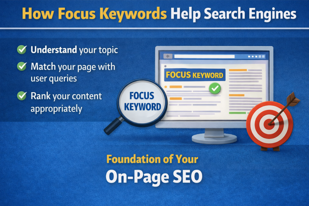 Search engine analyzing webpage content with highlighted main keyword