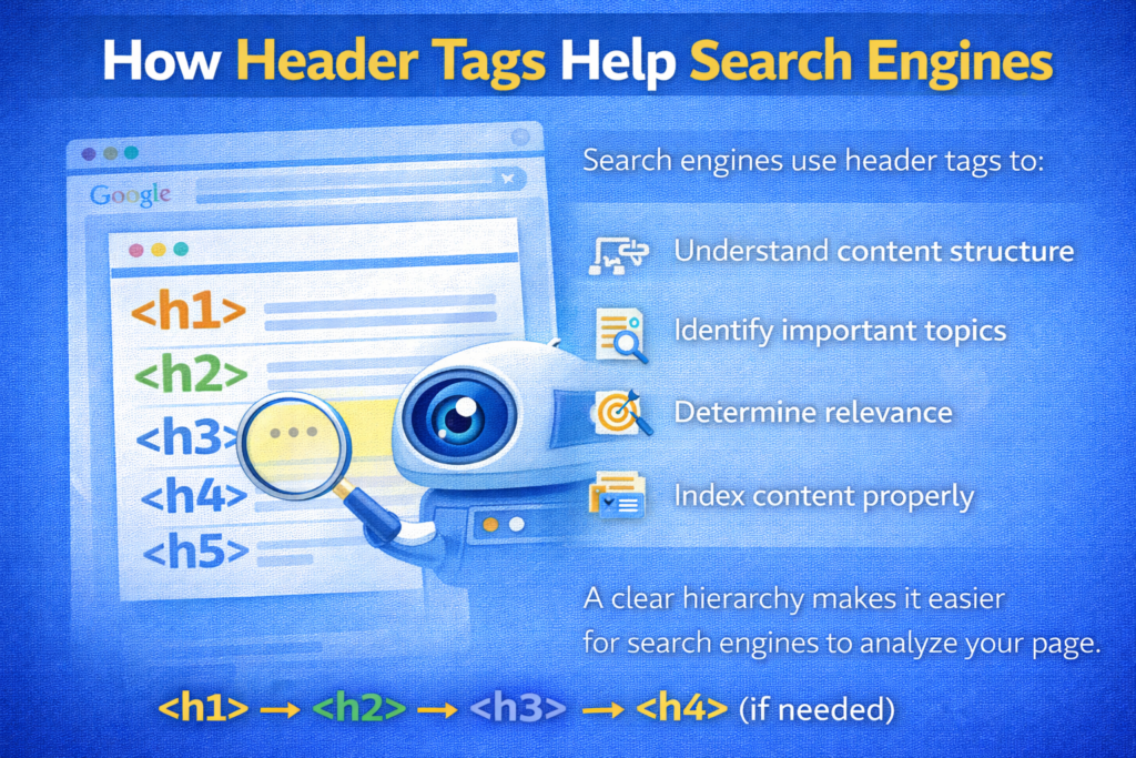 Search engine bot crawling structured webpage headings