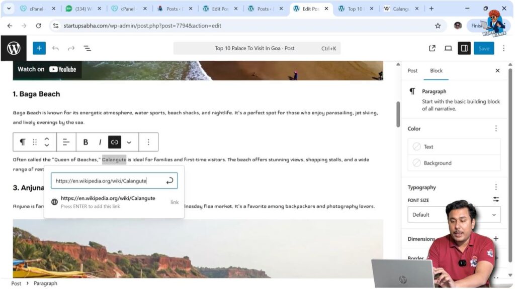 Adding external hyperlink to selected text in WordPress editor