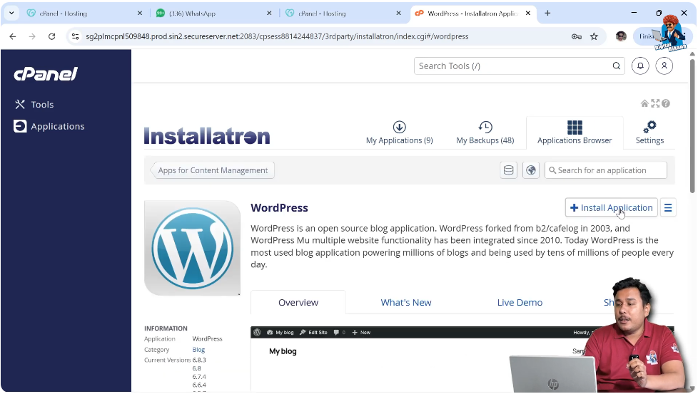 Install WordPress application option in GoDaddy cPanel
